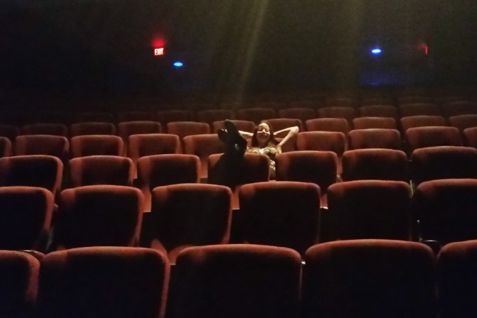 Jannika enjoying being the only other person besides myself at the IMAX theatre showing of Teenage Mutant Ninja Turtles