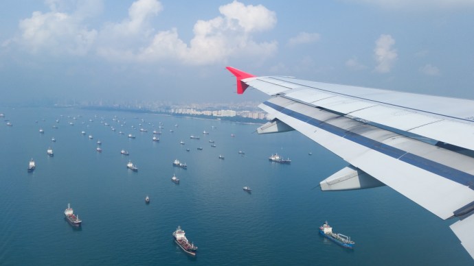 Flying into Singapore, one of the largest ports in the world