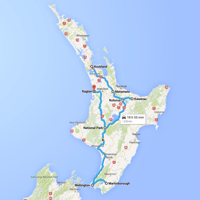 Our route through the North Island