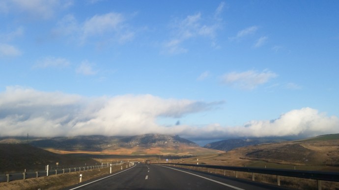 Snapped this pic while driving as I was descending from the desert highlands of Spain into Basque Country