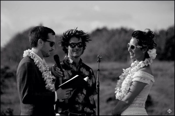 Pato reading his vows to Dani with Pato's brother Felipe officiating