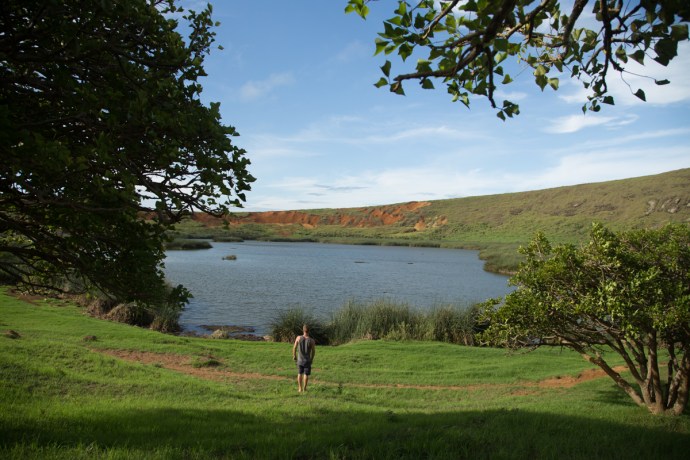 Exploring the crater lake at Ranu Raraku