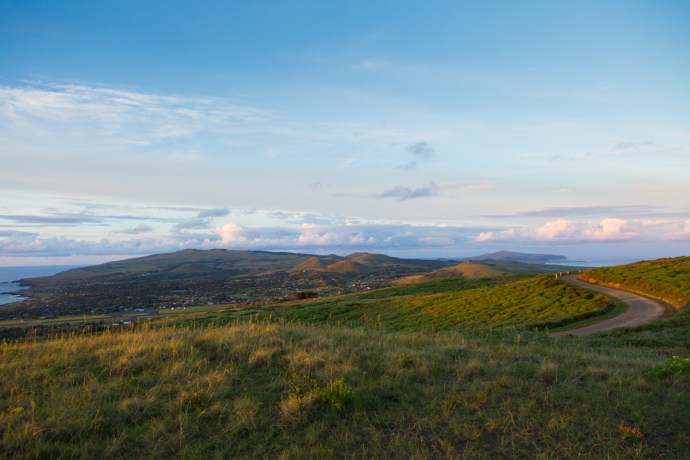 This photo from near the top of Ranu Kau shows most of the town, Honga Roa. Everything past the town is National Park and for the most part uninhabited. 