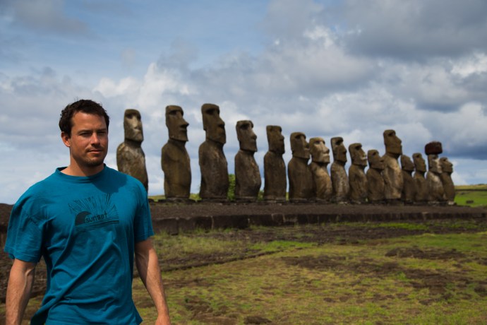 Me trying to pose as a moai in front of the actual Moai at Tongariki