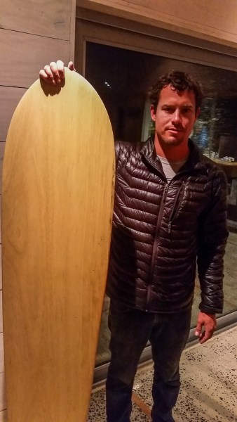 Posing with an alaia that I found in the house. I've always wanted to try surfing one of these.