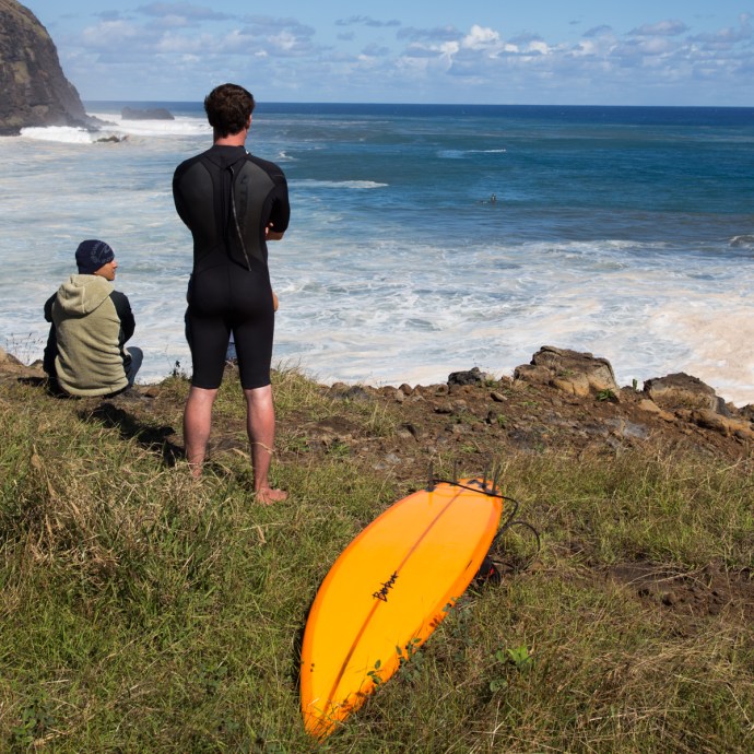 Brant took this photo of me considering paddling out on the big day, when Uti and Rene were towing. I'm not sure what I was thinking, those waves were not meant for me.