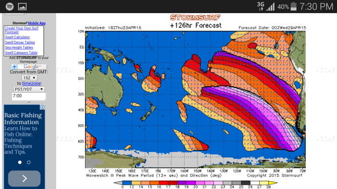 This is a map of the swell train period. These were some monster swells. That second swell was 21+ seconds, which led to the Ceromonial running at Punta Lobos and created the biggest Puerto Escondido in decades.